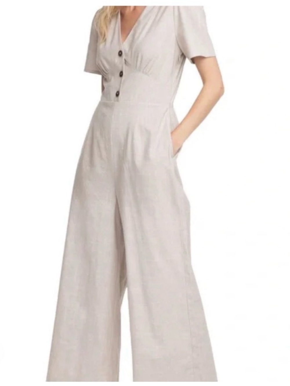 ASTR The Label Women's Button Front Jumpsuit in Light Beige